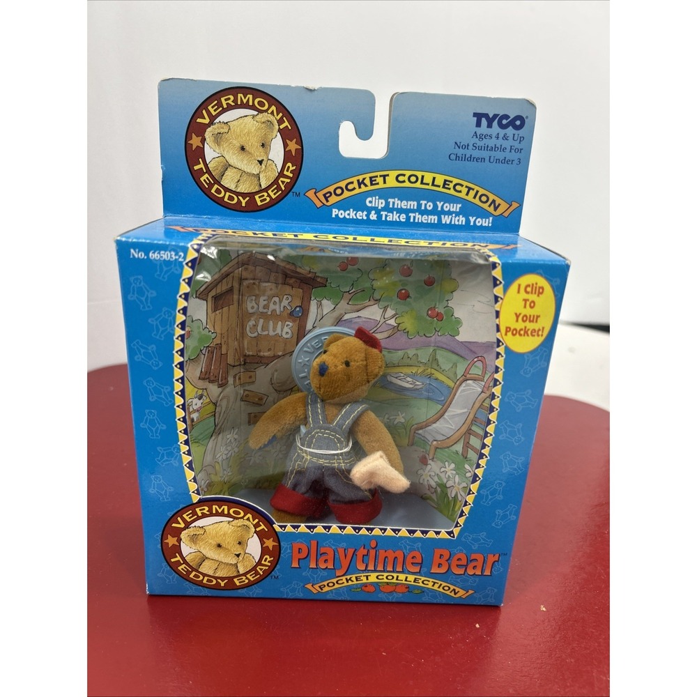 1995 Tyco Vermont Teddy Bear Playtime Bear Pocket Collection In Box (3"‎ Tall)